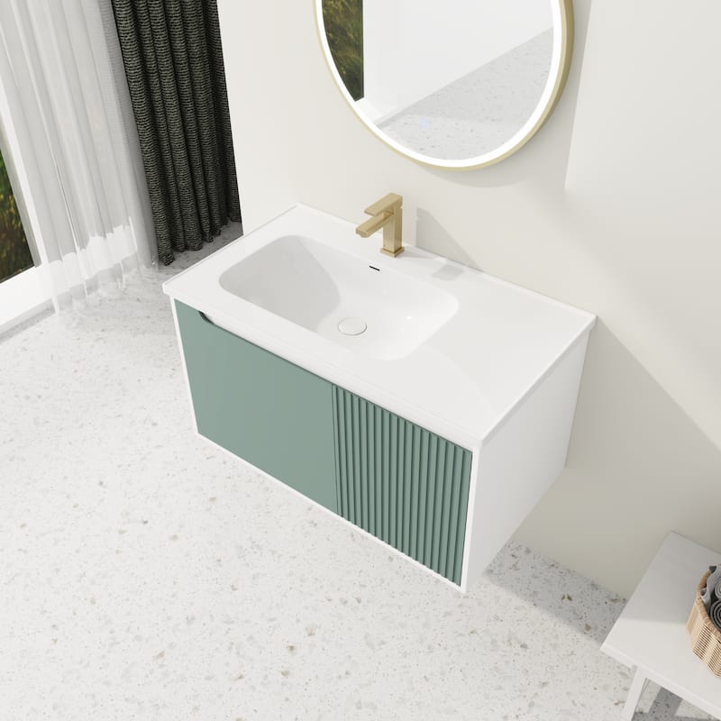 36 '' Wall-Mounted Bathroom Vanity with Ceramic Sink, Bathroom Vanity with Soft Close Door