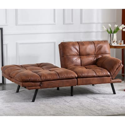 Futon Couch Sofa Bed, Faux Leather Sleeper Futons Convertible Loveseat Furniture for Compact Small Space, Dorm, Living Room