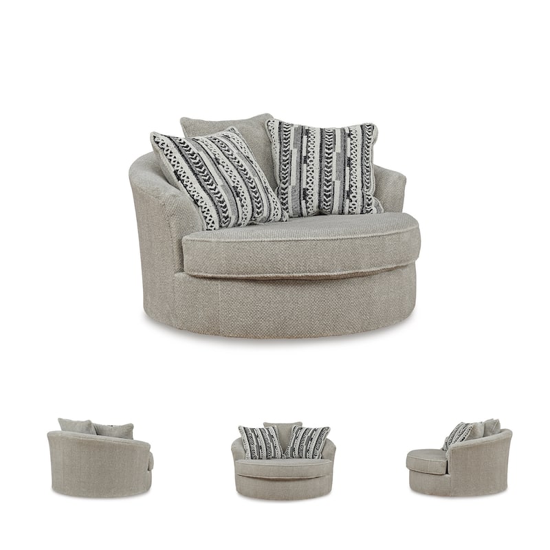 Signature Design by Ashley Calnita Brown/Gray Oversized Swivel Accent Chair - 56"W x 55"D x 36"H