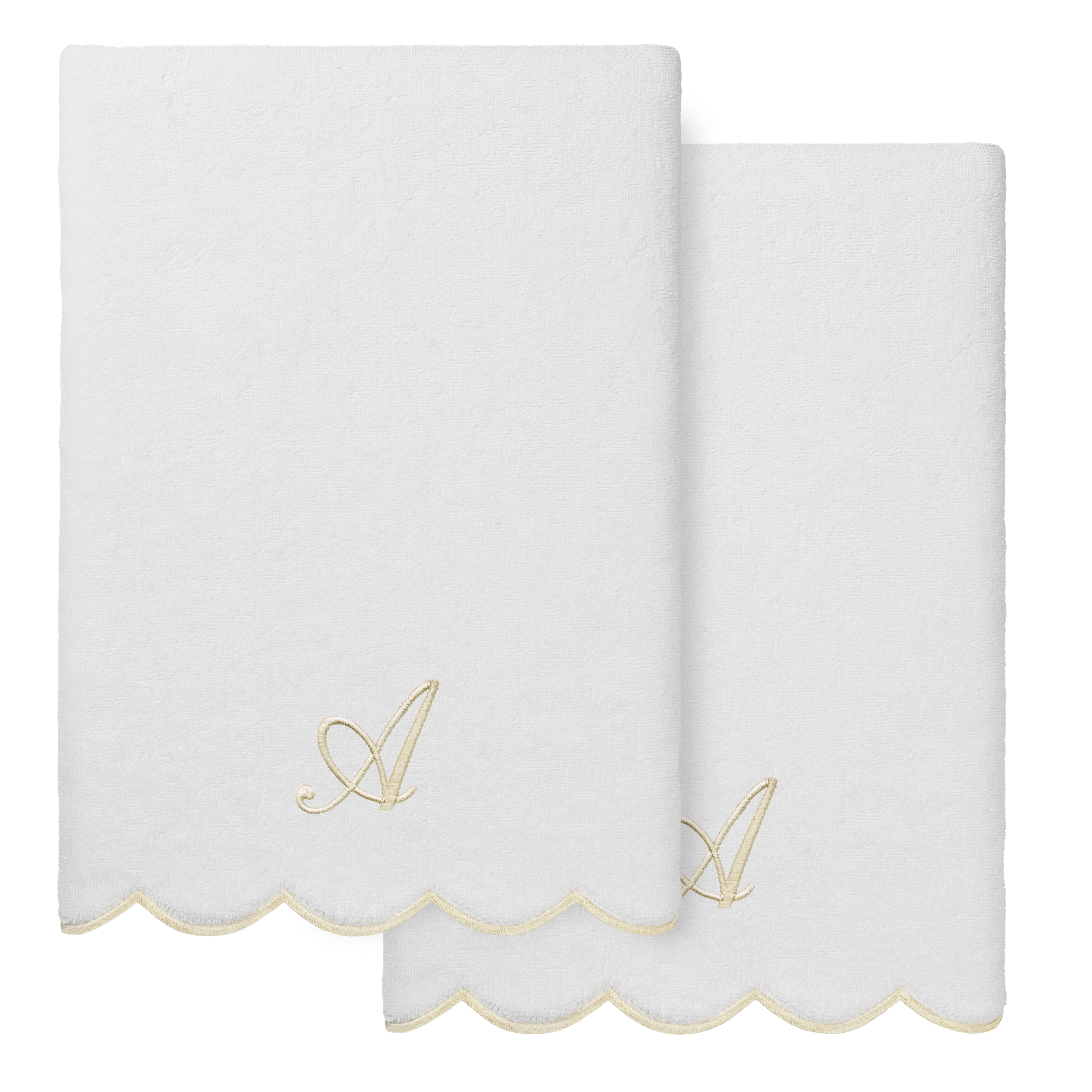 Authentic Hotel and Spa 100% Turkish Cotton Beige ADORNIA Scallop Personalized 2 Piece Bath Towel Set - 2 Bath Towels