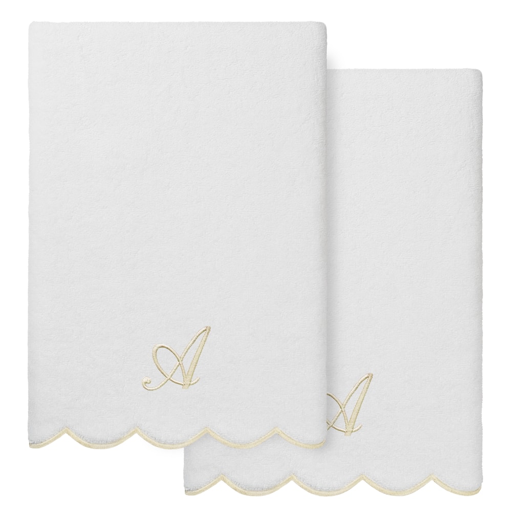 Authentic Hotel and Spa 100% Turkish Cotton Beige ADORNIA Scallop Personalized 2 Piece Bath Towel Set - 2 Bath Towels