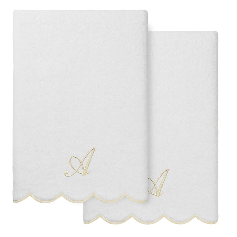 Authentic Hotel and Spa 100% Turkish Cotton Beige ADORNIA Scallop Personalized 2 Piece Bath Towel Set - 2 Bath Towels - A