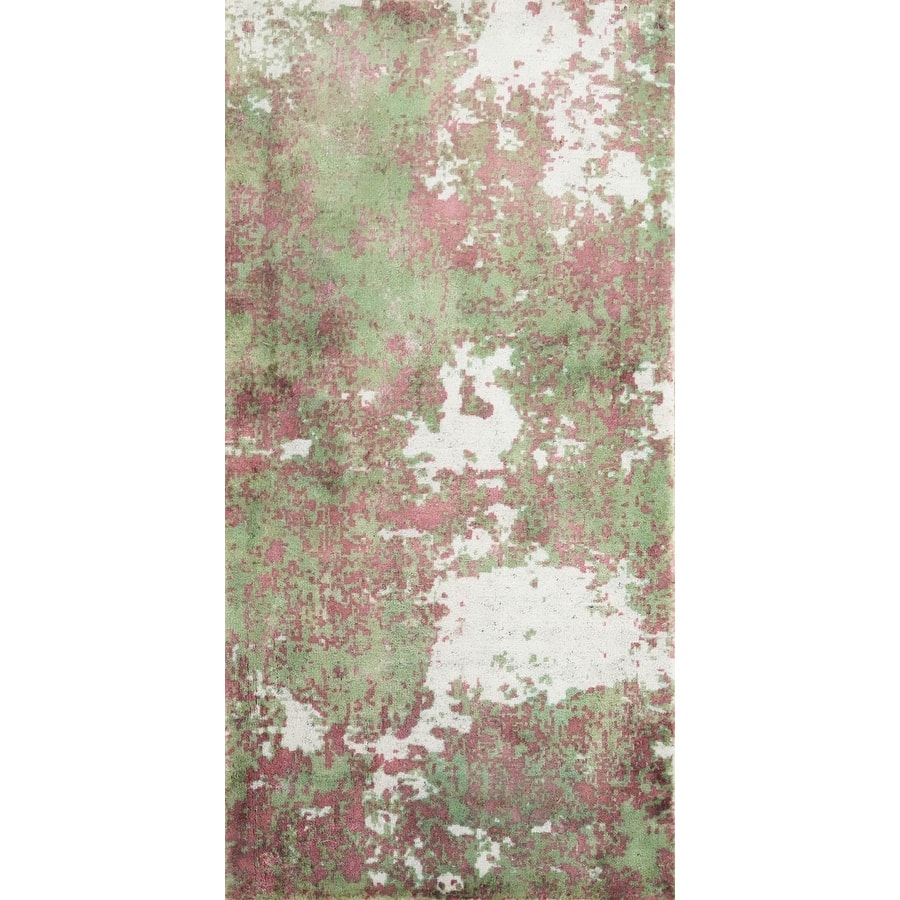 Hand Knotted Oriental Viscose Silk Carpet Modern All-Over Green Abstract Area Rug - 4' 0'' X 2' 0''
