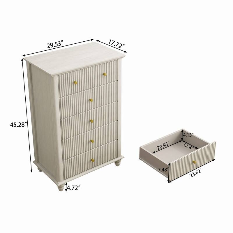 Modern Fluted 5 Drawer Dresser with Metal Handles for Stylish Bedroom Organization and Storage