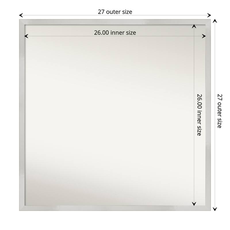 Non-Beveled Wood Bathroom Wall Mirror - Svelte Silver Frame - 27 x 27 in - Svelte Silver