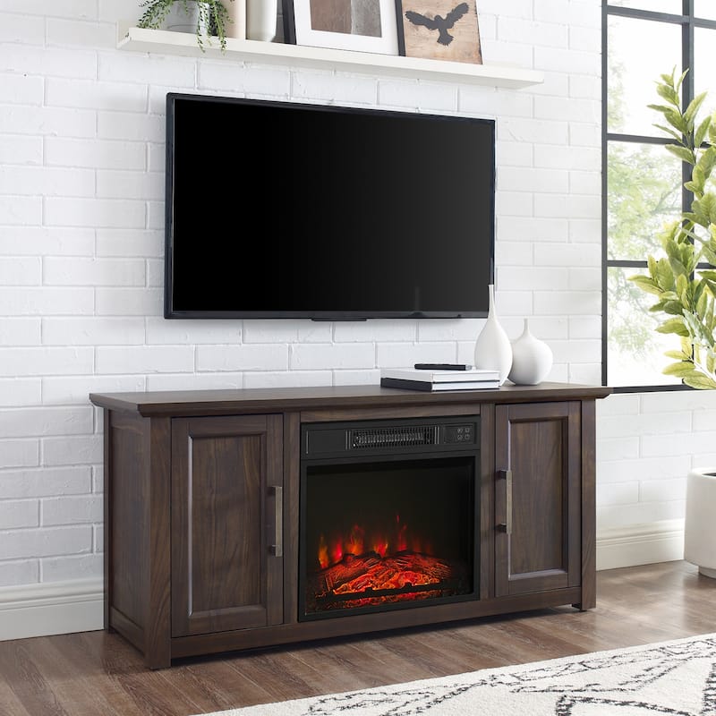 47.75 in. Freestanding Wood Smart Electric Fireplace TV Stand in Brown with modern fireplace furniture style