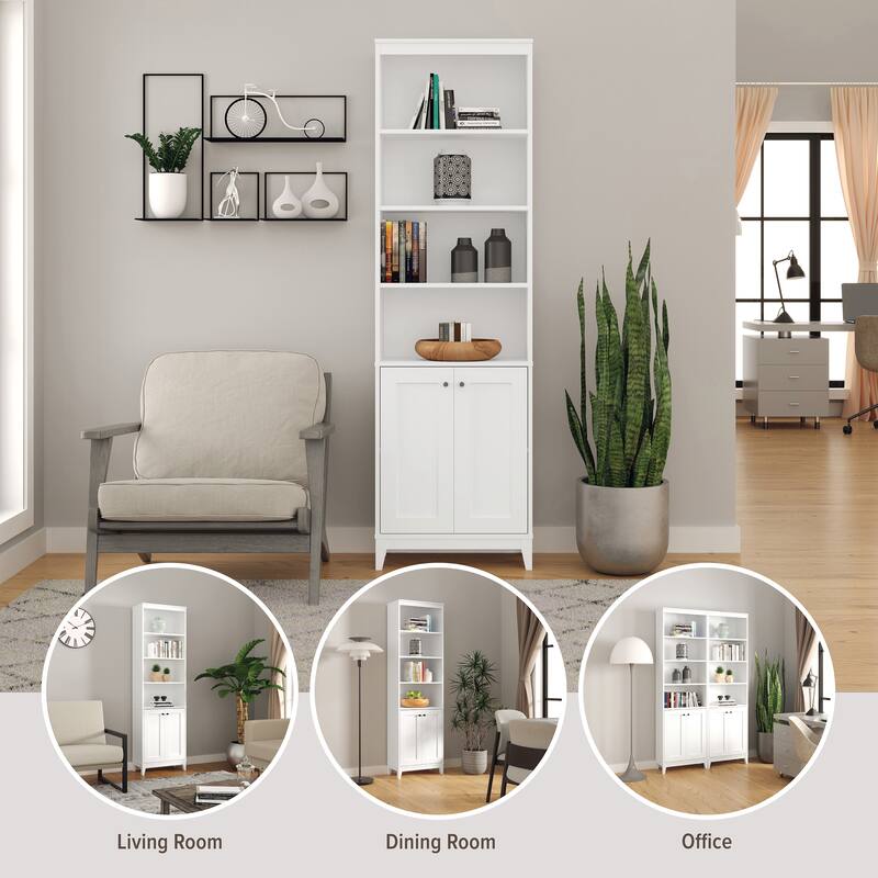 Prepac Yaletown 79.5" H Bookcase, Extra Tall Bookshelf with 4 Shelves and 2 Doors, Accent Bookshelf for Living Room, Home Office