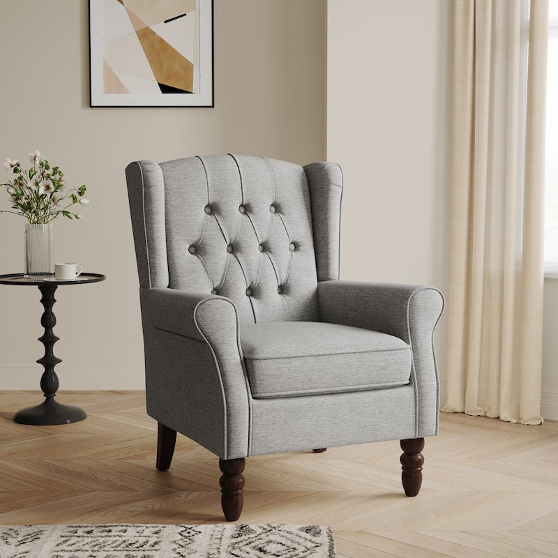 Button-Tufted Accent Chair Wingback Armchair - 38"H - Light Gray
