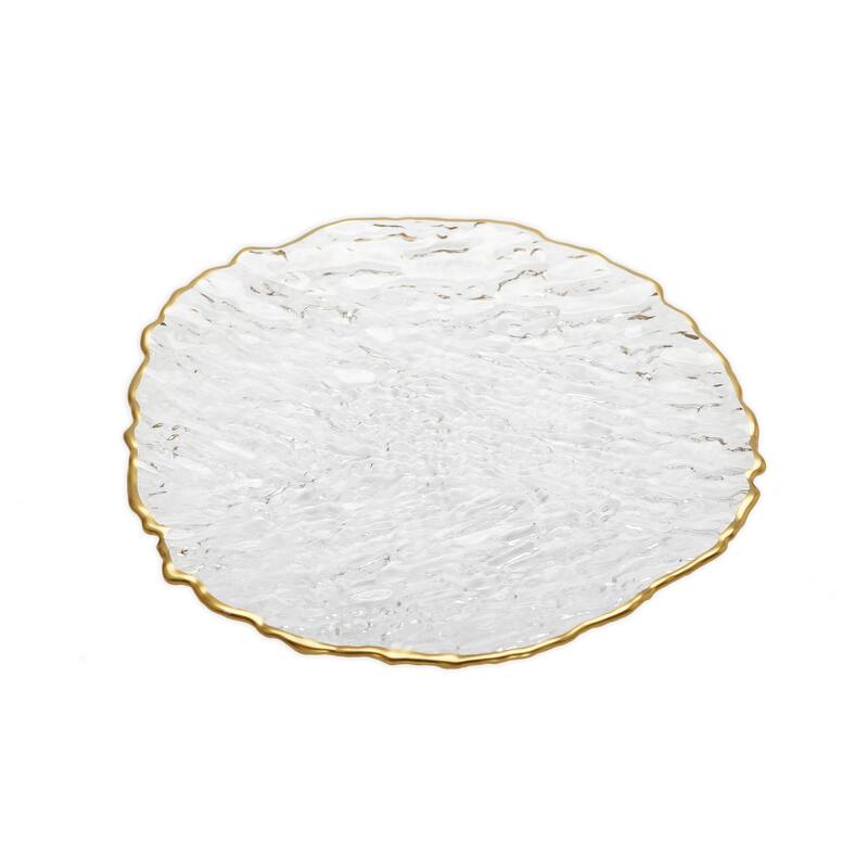 Set of 4 Glass Dinner Plates with Gold Trim - 11"D