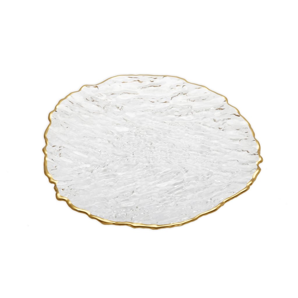 Set of 4 Glass Dinner Plates with Gold Trim - 11"D