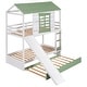 preview thumbnail 8 of 7, White+Green Twin over Twin Pine Wood House Bunk Bed with Trundle and Convertible Slide, Window