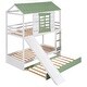 preview thumbnail 8 of 13, Wood Twin over Twin Size House Bunk Bed with Convertible Slide and Trundle, Bunk Bed Frame w/Slats Support, Pitched Roof, Window