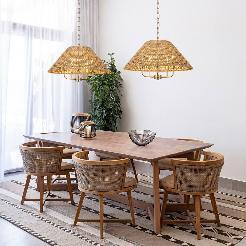 4/5-Light Dimmable Bohemian Hand Woven Drum Chandelier