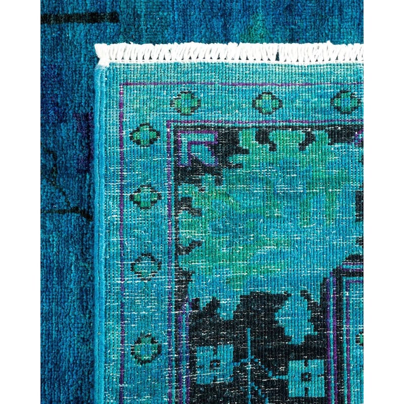 Overton Hand Knotted Wool Vintage Inspired Modern Contemporary Overdyed Blue Area Rug - 5' 1" x 7' 6"