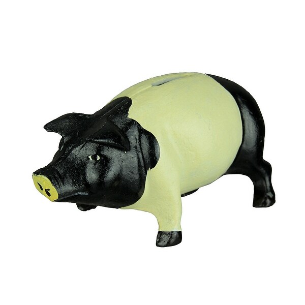 Black and White Cast Iron Vintage Style Piggie Bank - 4 X 7.5 X 4 inches