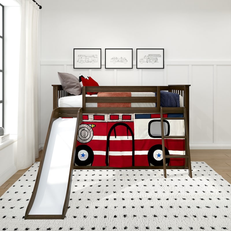 Max and Lily Classic Twin over Twin Low Bunk with Easy Slide and Curtain
