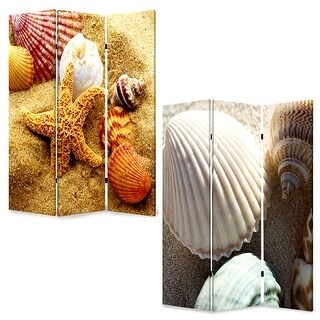 HomeRoots 48 X 72 Multi Color Wood Canvas Sea Shell Screen - 1