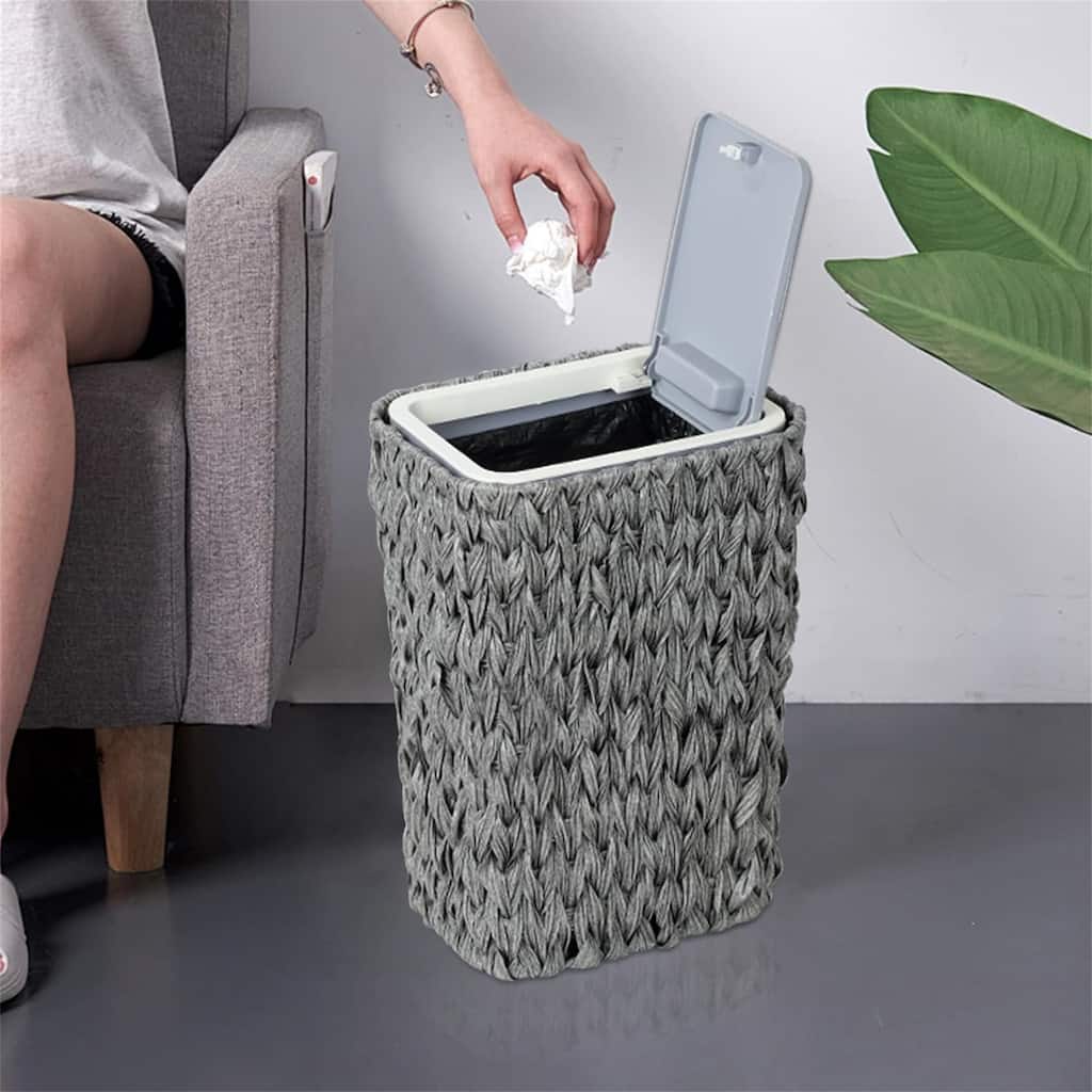 2.6 Gallon Small Rattan Garbage Can with Press Top Lid
