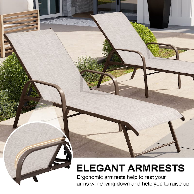 Crestlive Products Outdoor Aluminum Chaise Lounge Chair with Adjustable Backrest