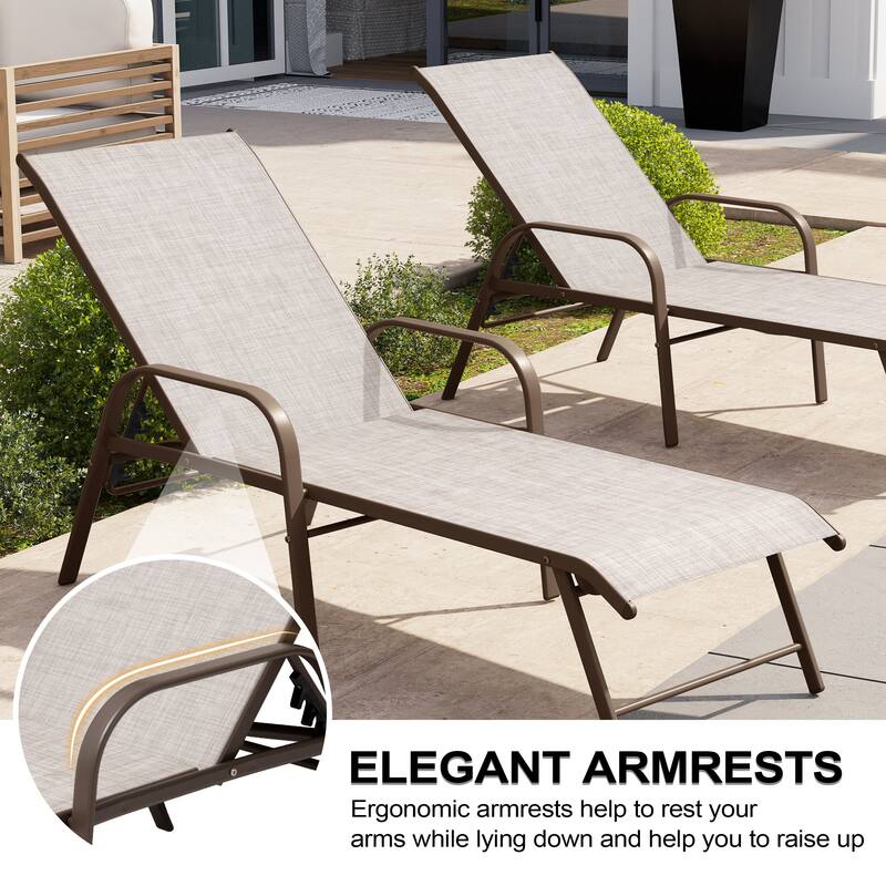 Set of 2/4 Outdoor Aluminum Chaise Lounge Chairs with Adjustable Backrest