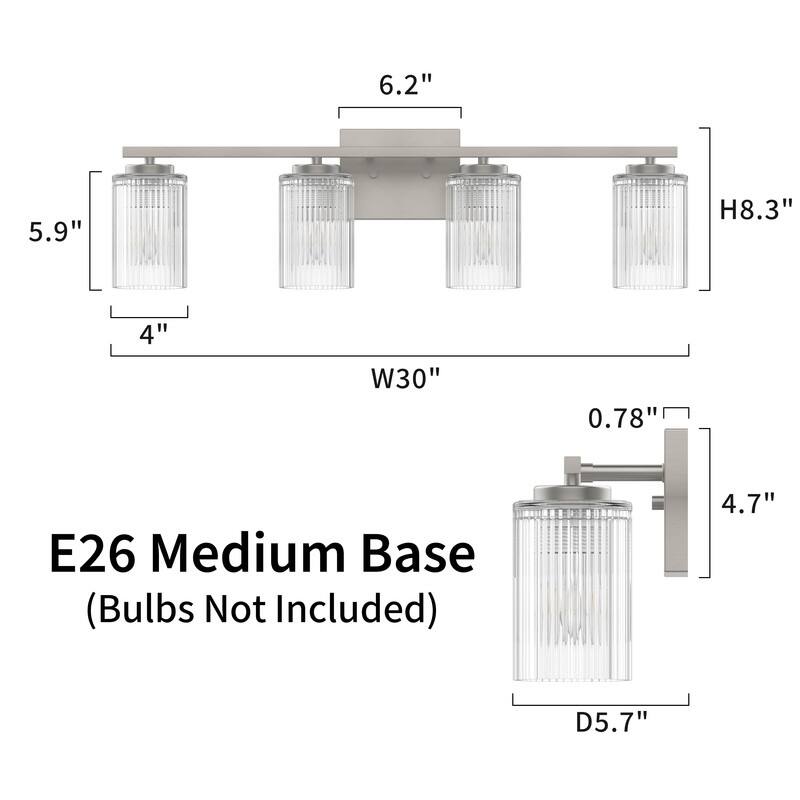 KAWOTI 30" 4-Light Bathroom Vanity Light with Fluted Glass Shades