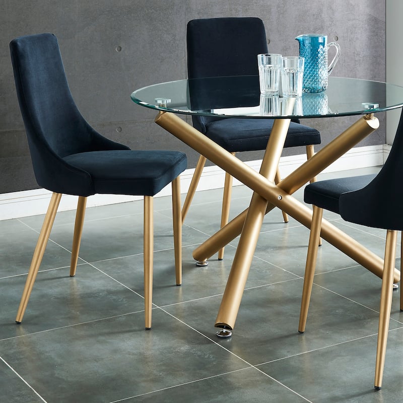 Mid-Century Velvet and Metal Dining Chair, Set of 4 - Black and Aged Gold