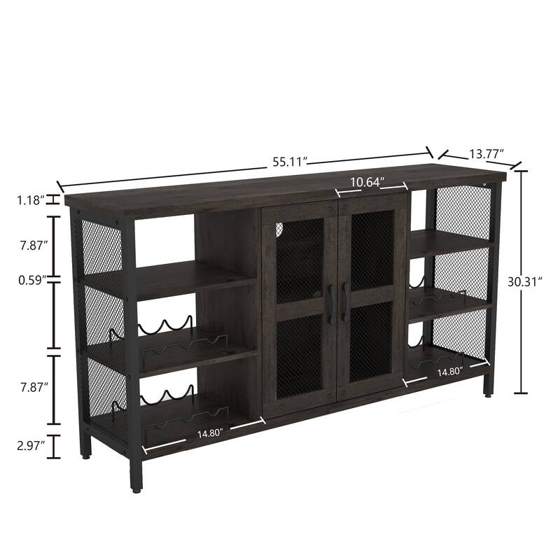 Industrial Wine Bar Cabinet Wood Buffet Cabinet Wine Rack Sideboard - 55“W
