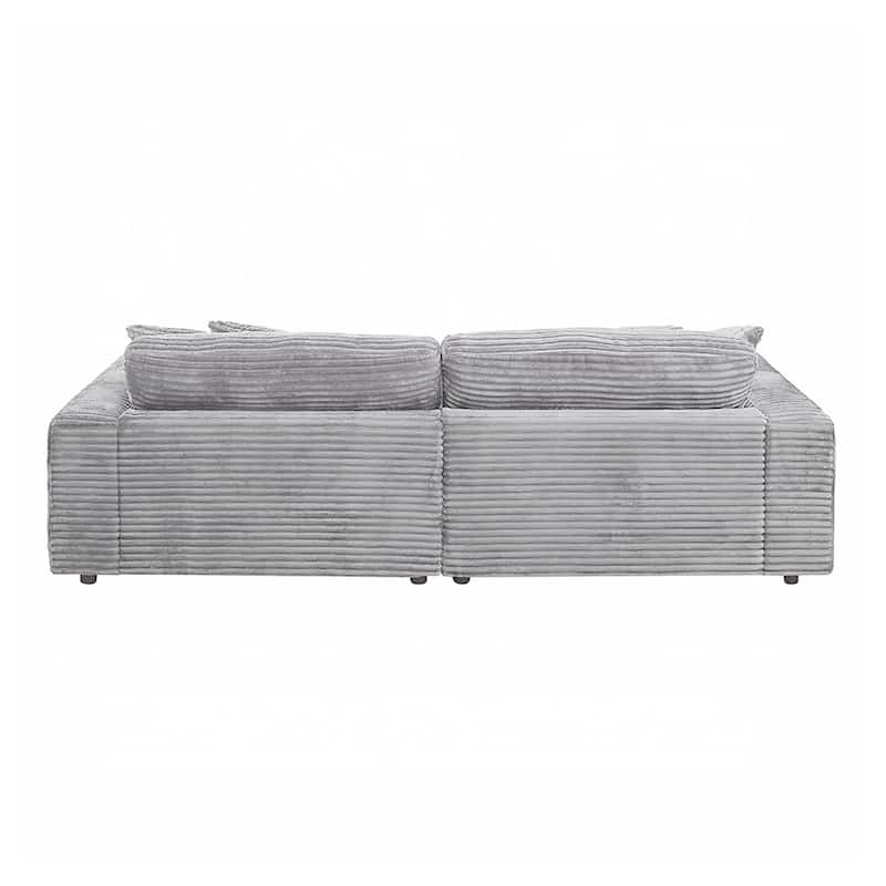 Corduroy Fabric Upholstered Sectional Sofa with 4 Pillows