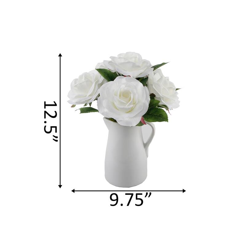 12" H Roses in Ceramic Water Pot,Pink - ONE-SIZE