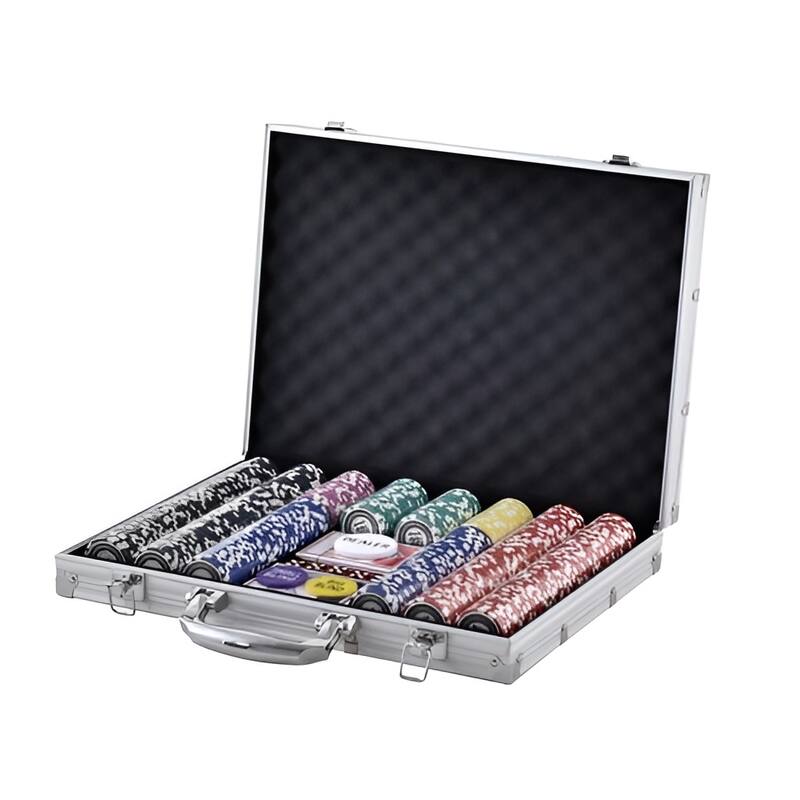 Multicolor PS Plastic Poker Chip Set, 500pcs with Aluminum Case and Cards - 15.2” L x 11.2” W x 2.5” H