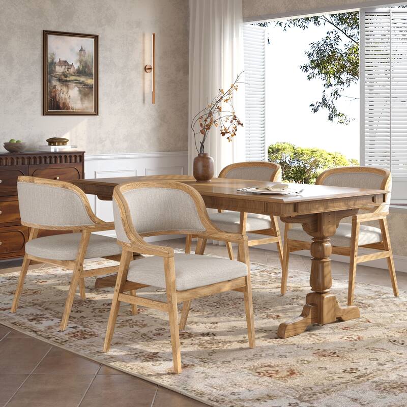 Christopher Knight Home - Harlowe Mid-Century Modern Upholstered Dining Chairs Set of 2 with Solid Ruberwood Legs - Set of 4 - Beige,Natural