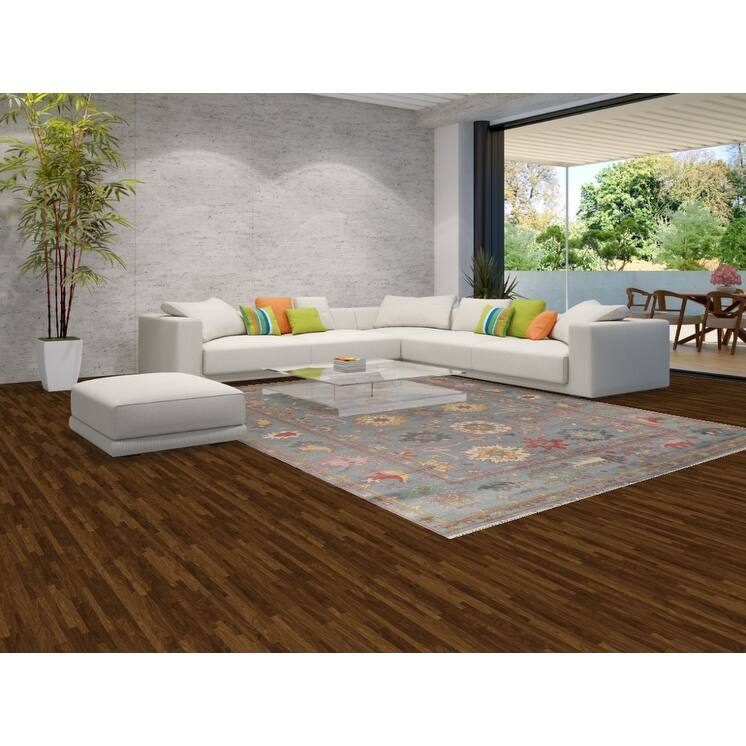 All-Over Floral Oushak Oriental Area Rug Hand-Knotted Wool Carpet - 9'1" x 12'0"