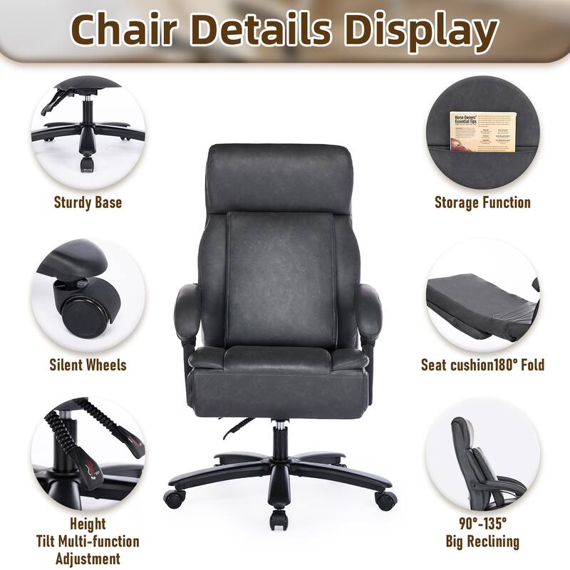 500Lbs Ergonomic Office Chair with Foot Rest, Faux Leather Executive Chair Reclining Chair, Swivel Heavy Duty Task Desk Chairs