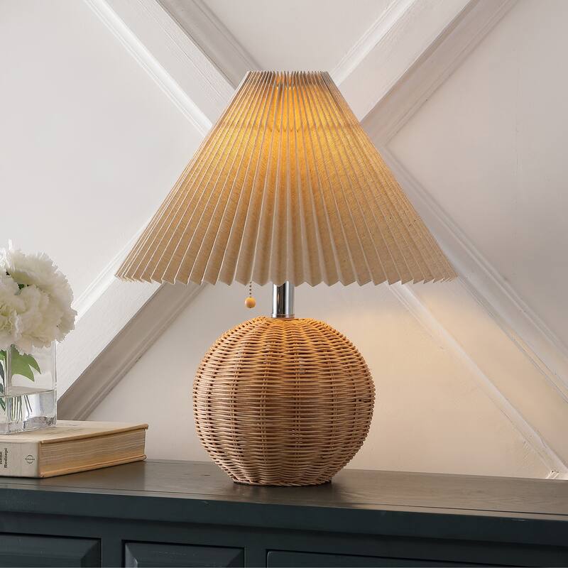 Arvid 17.25" Coastal Scandinavian Resin/Iron Sphere LED Table Lamp with Pleated Shade and Pull Chain, by JONATHAN Y