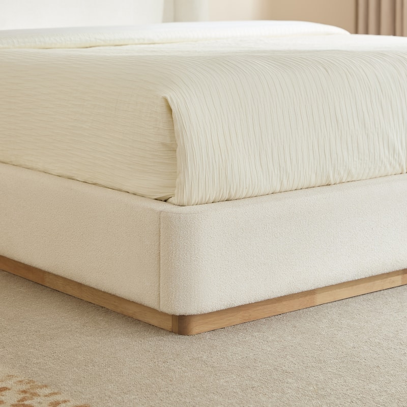 Spruce & Spring Modern Bouclé Upholstered Wingback Bed with Solid Wood Base