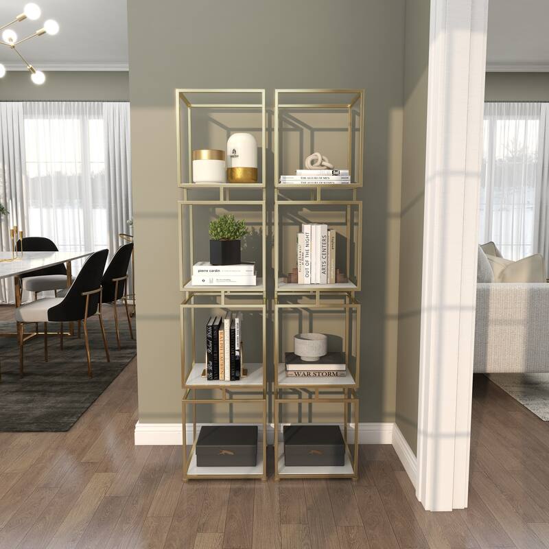 Gold Metal Cube Shelving Unit with 4 Marble Shelves