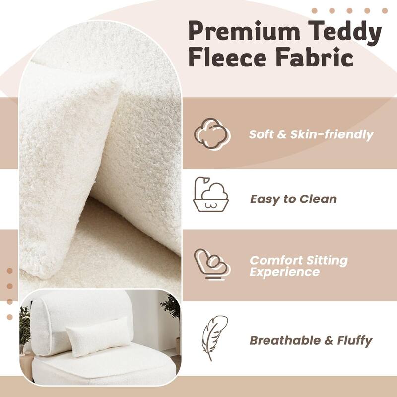 AECOJOY Modern Accent Chair, Extra Large Teddy Upholstered Lounge Chair with Pillow, Sturdy Metal Frame Comfy Reading Chair
