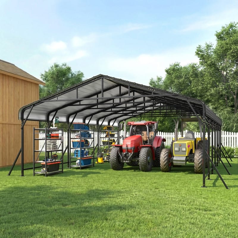 Erommy Outdoor Carport with Galvanized Steel Roof, Heavy-Duty All-Weather Shelter for Cars, Boats and Equipment