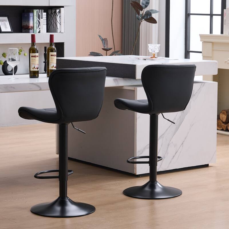 Set of 2 Modern Adjustable Height Bar Stools Padded PU Leather Swivel Stools