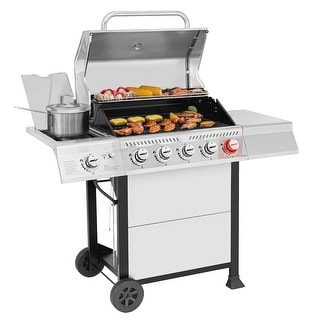 Royal Gourmet GA5401T 5-Burner BBQ Liquid Propane Gas Grill with Sear Burner and Side Burner, Silver