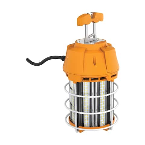 100 Watt LED Hi-Lumen Temporary High Bay Caged Lamp 5000K Integrated Cord and Plug and Hook 120 Volts - Orange