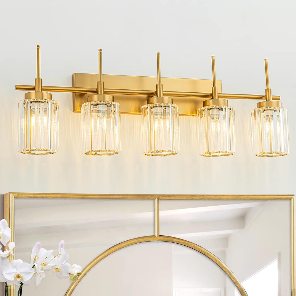 Modern Gold Dimmable Wall Light Glam Cylinder Bathroom Crystal Vanity Light Wall Sconces