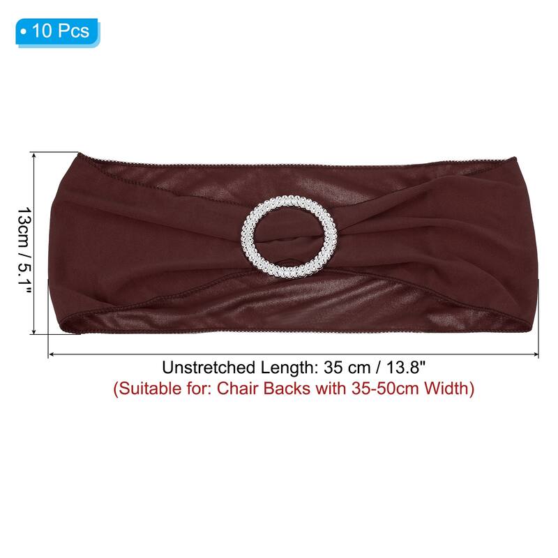 14"x5" Stretch Chair Sashes Bows Chair Bands Sash with Buckle - Dark Brown - 10 Pcs