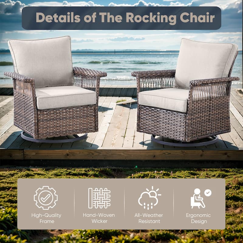 Swivel Glider Chairs Outdoor Patio Furniture Set - Brown