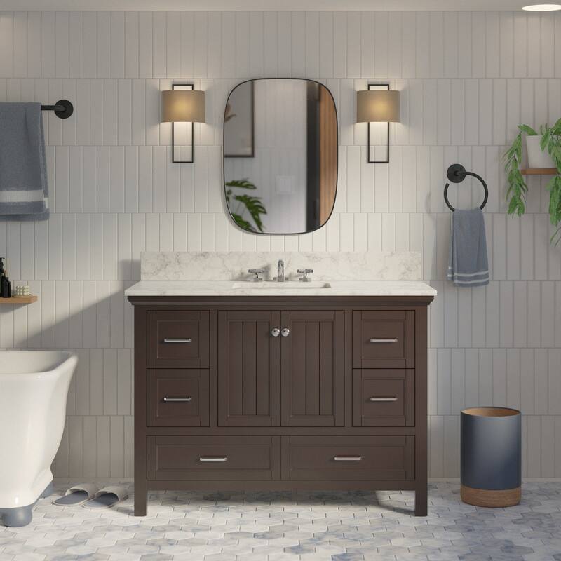 KitchenBathCollection Paige 48" Bathroom Vanity with Carrara Marble Top - Chocolate