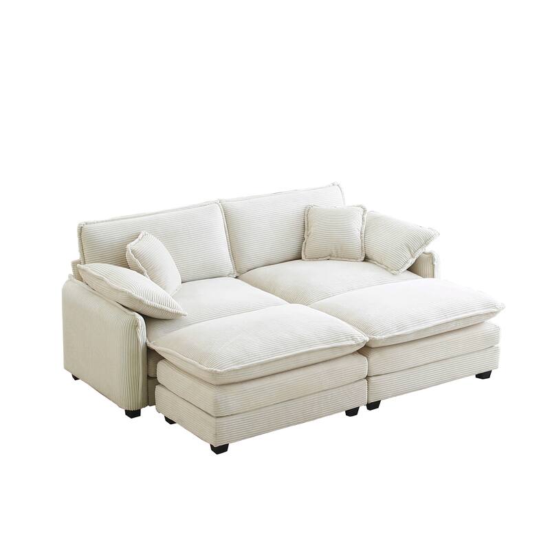 4-Piece Corduroy Modular Sleeper Sectional Sofa with 2 Ottomans & 4 Pillows