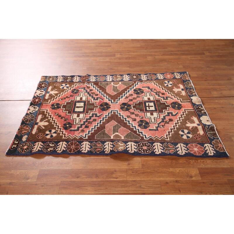Tribal Bakhtiari Persian Vintage Area Rug Handmade Wool Carpet - 3'3"x 4'8"