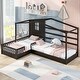 preview thumbnail 20 of 25, Twin Size Wood House Platform Bed, L-Shaped with Fence and Slatted Frame