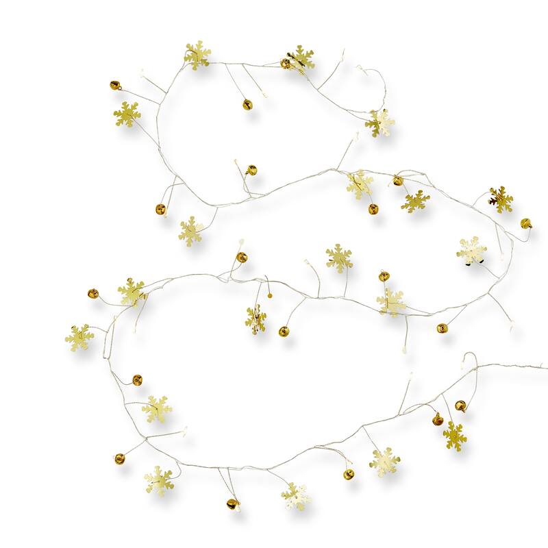 Snowflake LED String Lights - Winter & Christmas Decor, Indoor Use, 60" L x 1" W, Gold Plastic Novelty Lighting