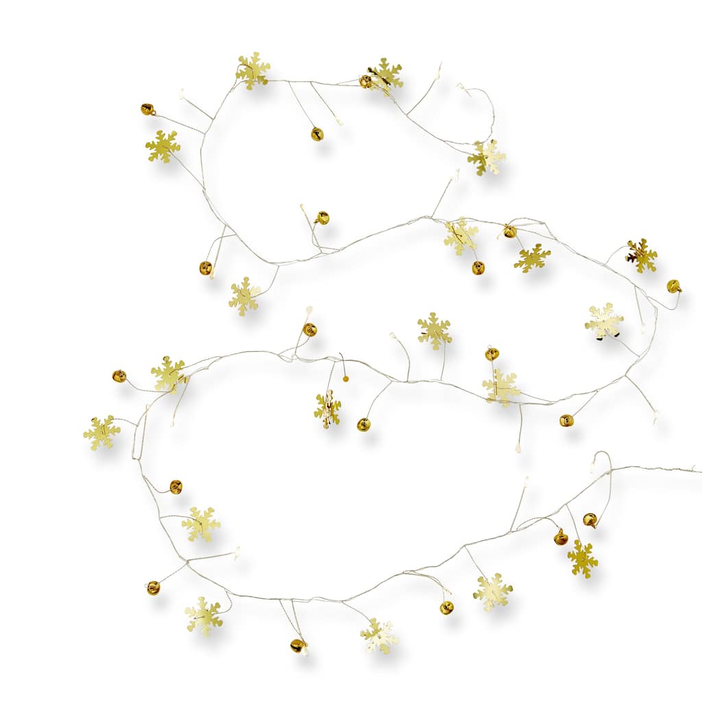 Snowflake LED String Lights - Winter & Christmas Decor, Indoor Use, 60" L x 1" W, Gold Plastic Novelty Lighting